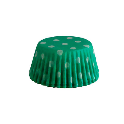 Green polka dot mini baking cup, side view