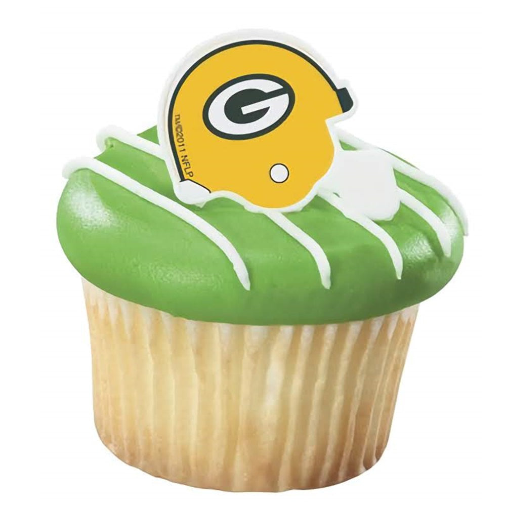 Green Bay Packers helmet cupcake ring, perfect for NFL fans' game day snacks, featuring the iconic green and gold helmet.