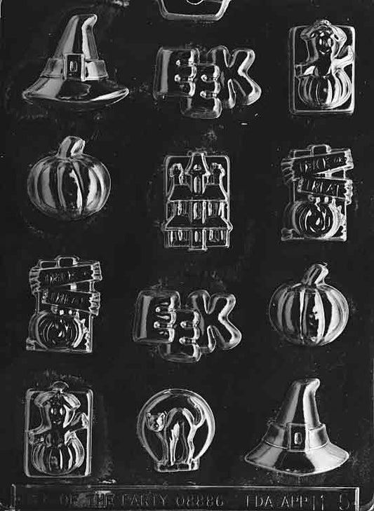 Assorted with Hat mold, witch hat and small Halloween shapes.