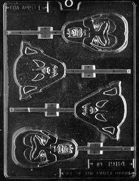 Assorted Ghouls Lollipop mold with spooky monster faces for Halloween chocolates.