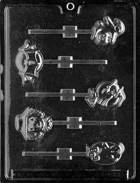 Assorted Lollipop mold showing mini Halloween shapes for chocolate.