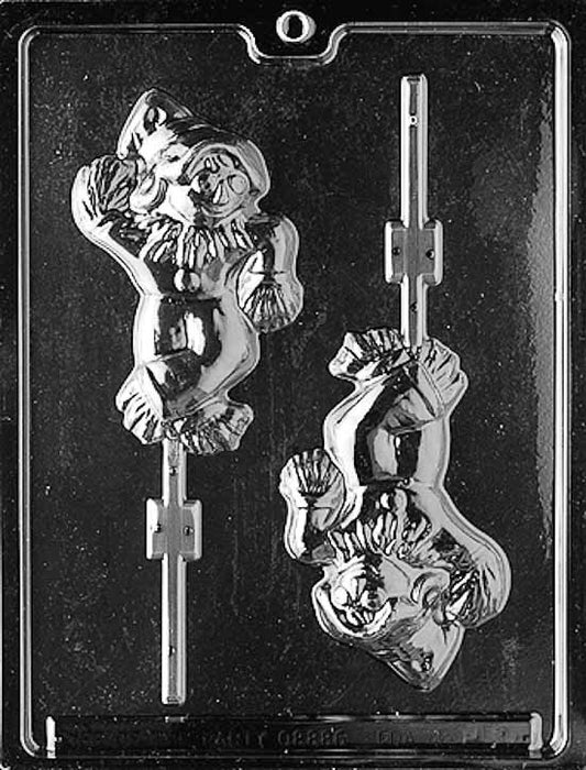 Large Scarecrow Lollipop mold with detailed scarecrow face for Halloween chocolates.