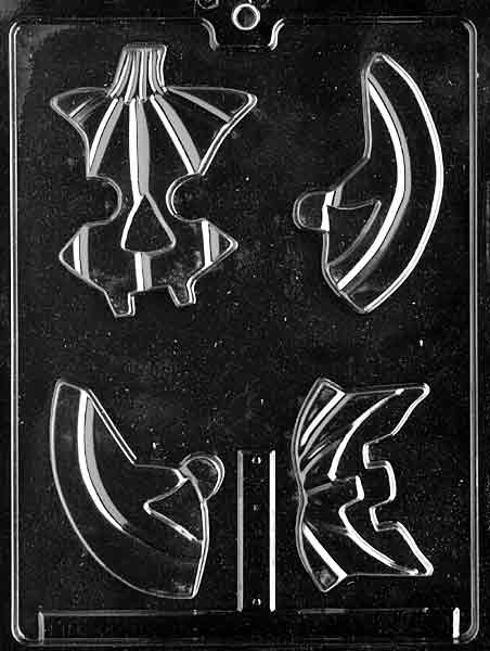 Pumpkin Puzzle mold that forms a pumpkin design from four chocolate pieces.