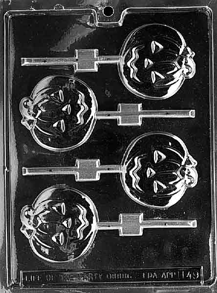 Medium Flat Pumpkin Lollipop mold for creating pumpkin-shaped chocolate pops.