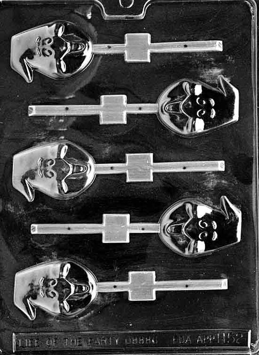 Ghost Head Lollipop mold with a spooky ghost head design for chocolate pops.