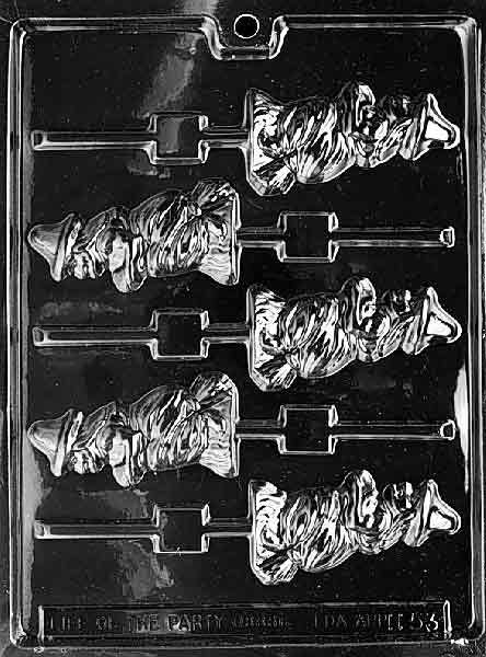 Witch Broom Lollipop mold featuring broom-shaped chocolate designs.