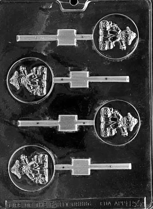 Scarecrow Lollipop mold featuring scarecrow-shaped chocolate pops.