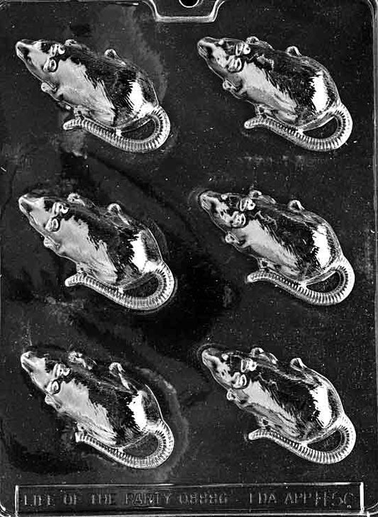 Rat mold creating rat-shaped chocolate pieces for Halloween.
