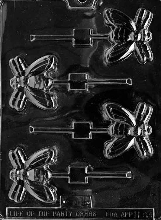 Fly Lollipop mold creating chocolate pops shaped like flies.