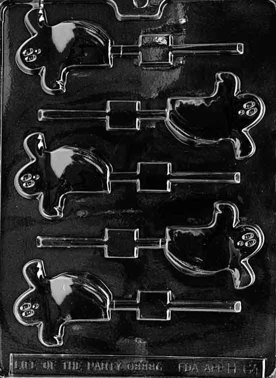 Spooky Ghost Lollipop mold creating ghost-shaped chocolate pops.