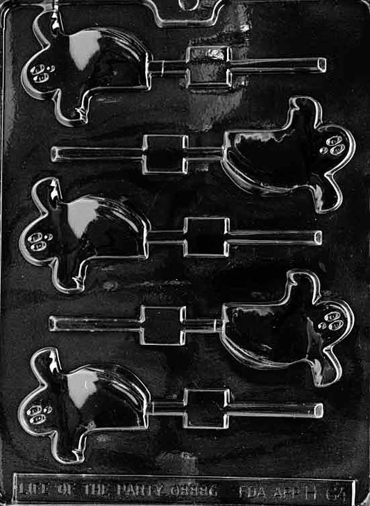 Spooky Ghost Lollipop mold creating ghost-shaped chocolate pops.