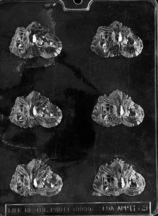 POUR GHOST mold showing a round, shallow ghost silhouette cavity for small Halloween chocolates.
