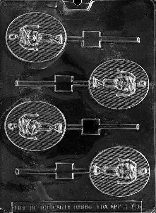 SKELETON Lollipop mold, compact skeleton design for chocolate lollipops.