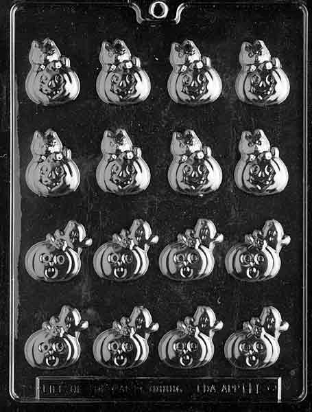 BITE SIZE PUMPKINS mold, two mini pumpkin chocolate designs.