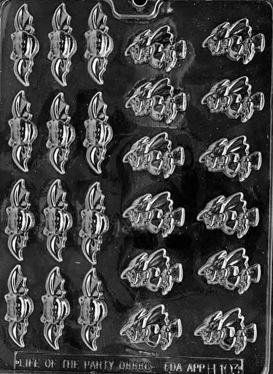 BITE SIZE BATS AND WITCHES mold, small bat and witch cavities for chocolates.