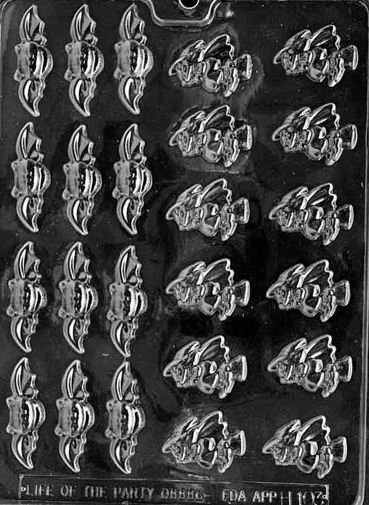BITE SIZE BATS AND WITCHES mold, small bat and witch cavities for chocolates.