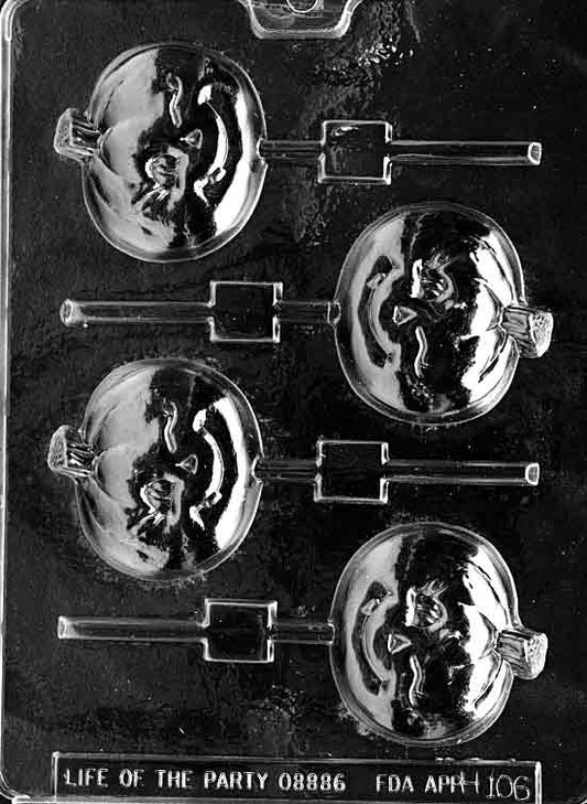 WINKING PUMPKIN Lollipop mold, pumpkin face with wink design for chocolate pops.