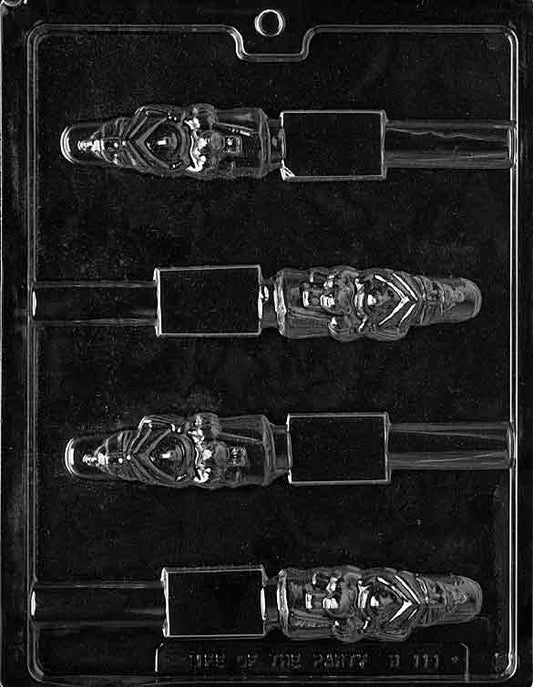 Witch Pretzel Pop mold H111, narrow witch head with hat and hooked nose; topper profile fits a pretzel rod.