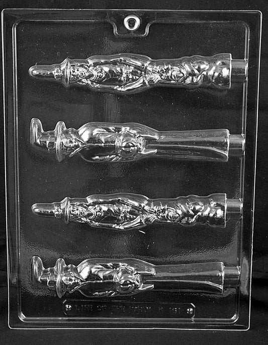 Scary Witch Pretzel Pop mold H161, tall witch face with hat sized to cap a pretzel rod; narrow vertical format.