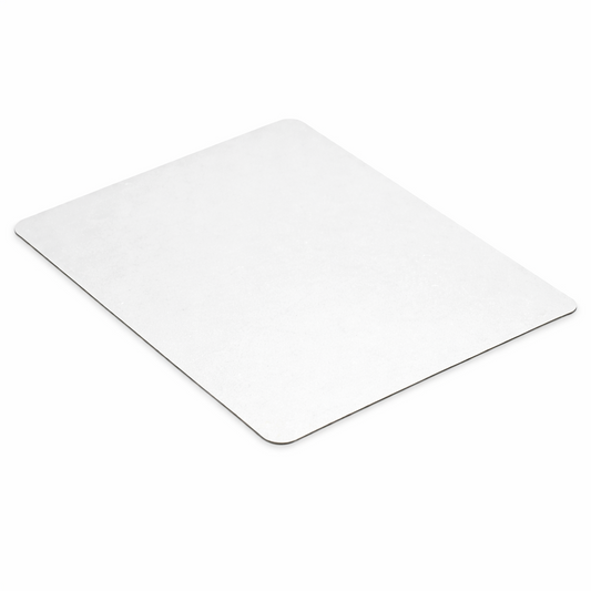 A white, rectangular, single wall coated cardboard cake board with rounded corners.