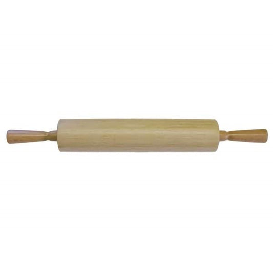 A hardwood rolling pin on a white background