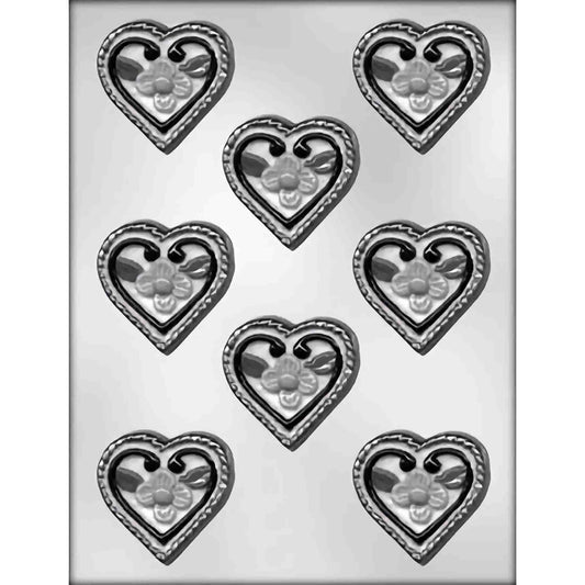Heart with Flowers Chocolate Mold - 2.125"