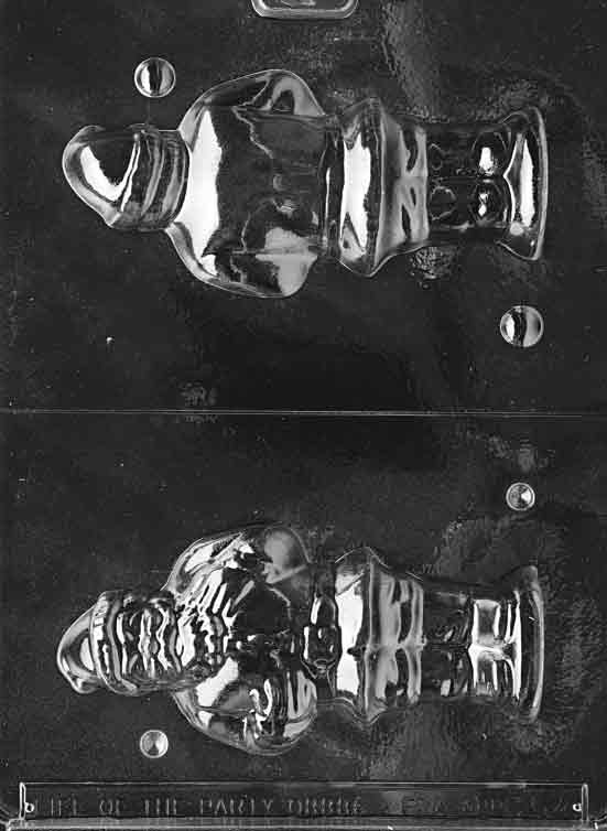 Clear plastic chocolate mold with two halves forming a traditional hollow Santa figure. Mold features detailed beard curls, cap trim, and boots, designed for creating 5 1/2-inch tall chocolate Santas with a vintage-style silhouette.