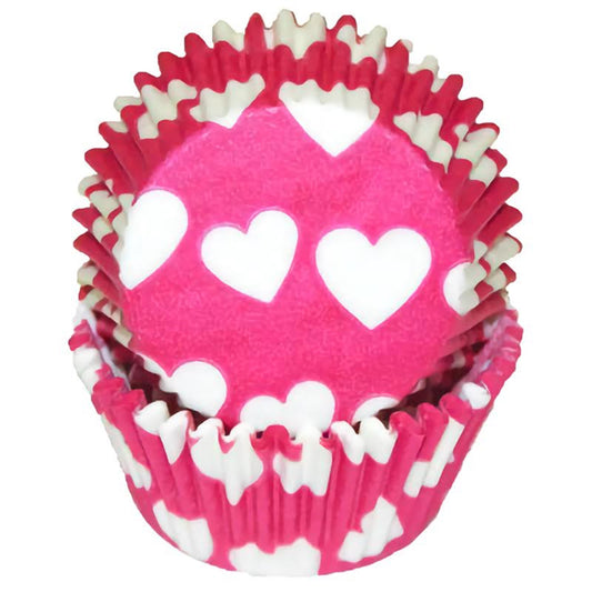 Hot Pink White Heart Baking Cups
