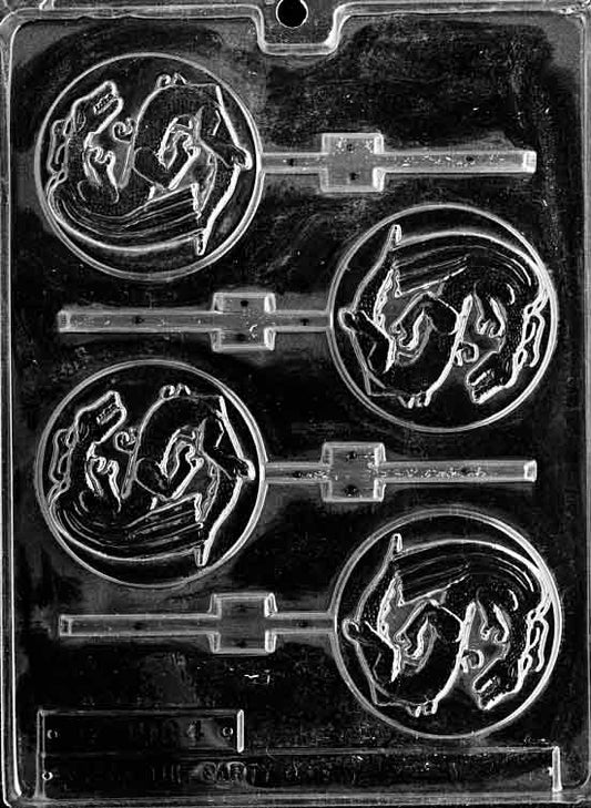 Image shows CHINESE DRAGON Lollipop mold with circular cavity and raised dragon design.