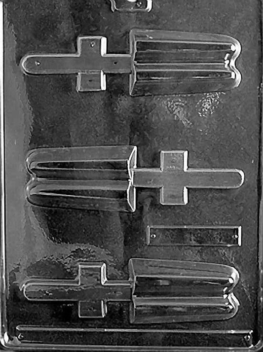 Image shows TRADITIONAL TWIN (ONE STICK) mold with two connected rectangular chocolate bars on one stick.