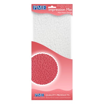 PME Impression Mat Mini Heart Design in retail packaging with pink textured heart preview.