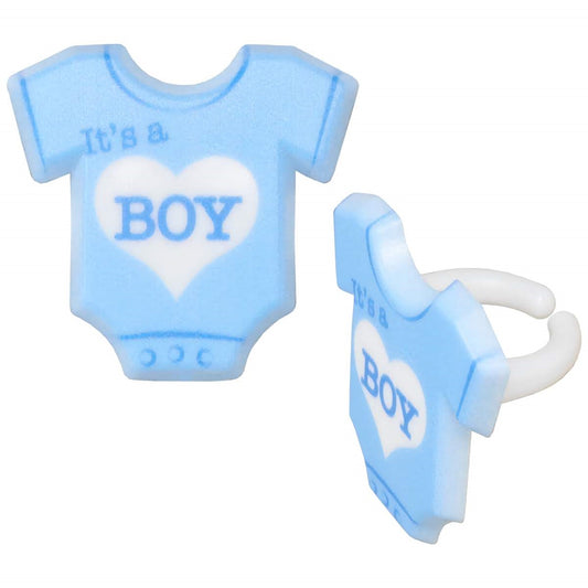 Blue 'It's a Boy' cupcake ring set of six, a charming addition to baby shower sweets and bakery decorations.