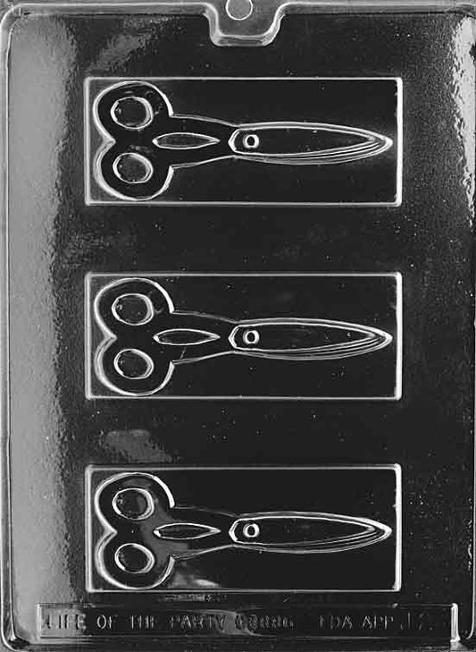 Image shows SCISSORS mold with a slim, elongated scissor design in profile.