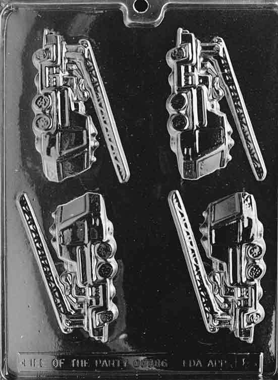 Image shows FIRETRUCKS mold with a fire engine shape including raised ladder and cab.