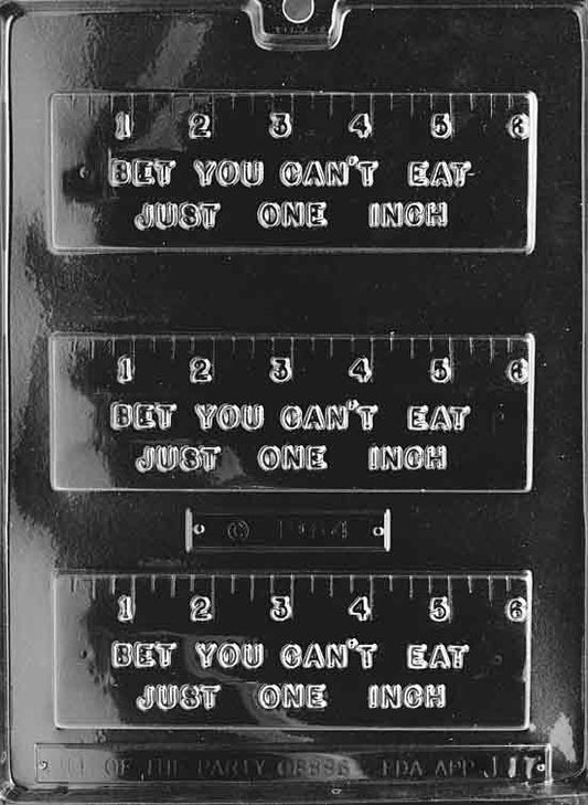 Image shows RULER mold with rectangular chocolate bar and inch markings in raised design.