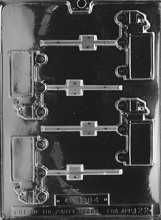 Image shows TRUCK Lollipop mold with small chocolate truck design including cab and wheels.