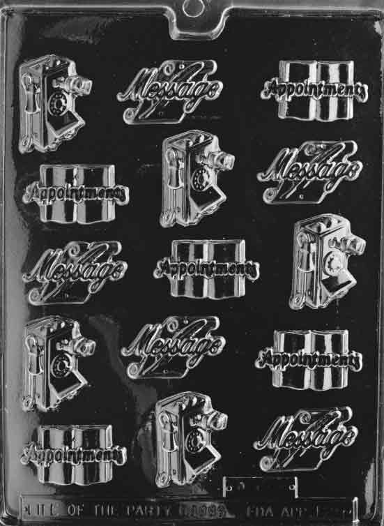 Image shows SECRETARIAL MINTS mold with small, flat candy cavities featuring office-related symbols.