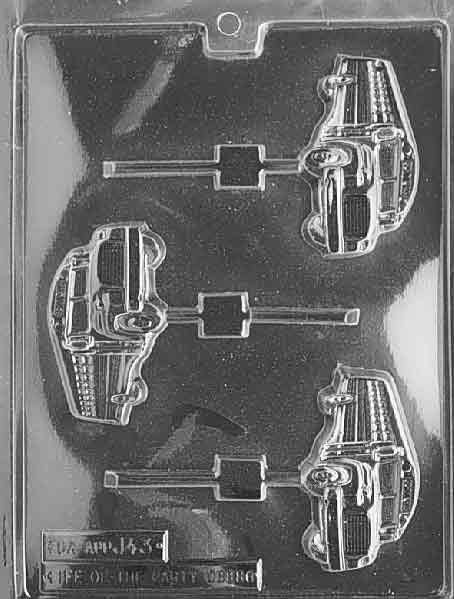 Image of SCHOOL BUS Lollipop mold with rectangular chocolate cavity shaped like a bus.