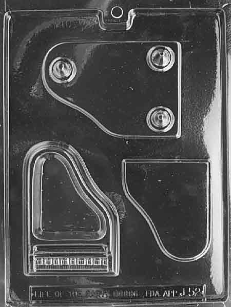Image of PIANO LEGS ATTACHED mold with grand piano shape and stabilizing legs.