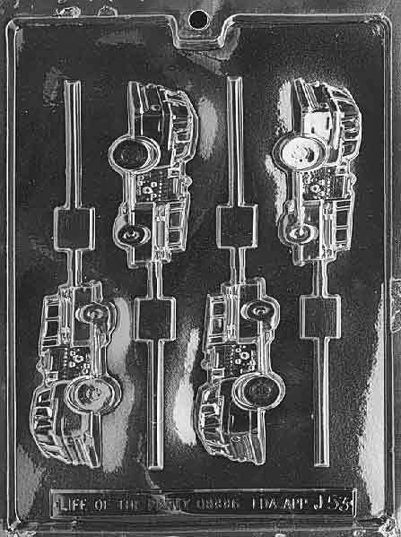 Image of FIRE TRUCK Lollipop mold featuring a flat fire truck shape on a stick.
