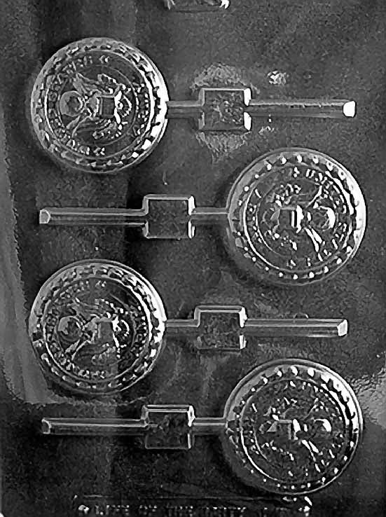 Image of ARMY POP mold showing a circular chocolate cavity with Army-related design on a stick.