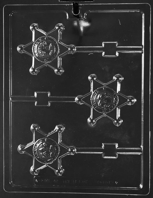 Image of SHERIFF BADGE POP mold showing six-pointed badge design with center star detail.