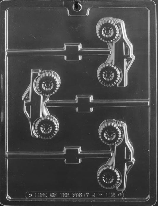 Image of MONSTER TRUCK Lollipop mold showing raised wheels and detailed truck body.