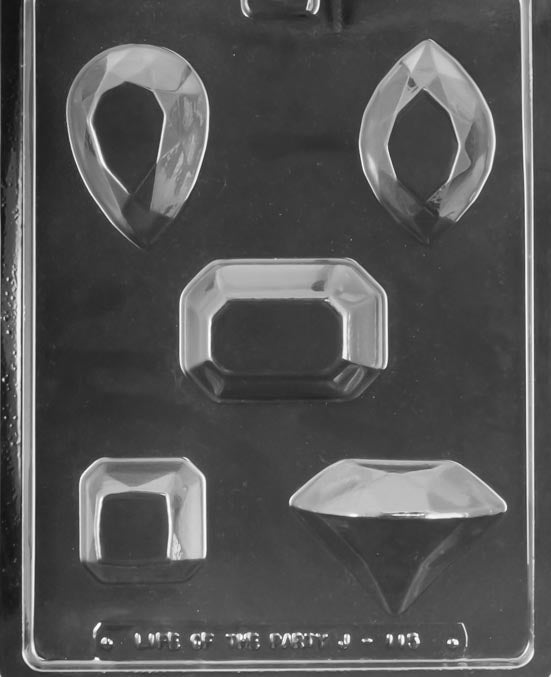 Image of GEMSTONES chocolate mold with five uniquely shaped large gemstone cavities.