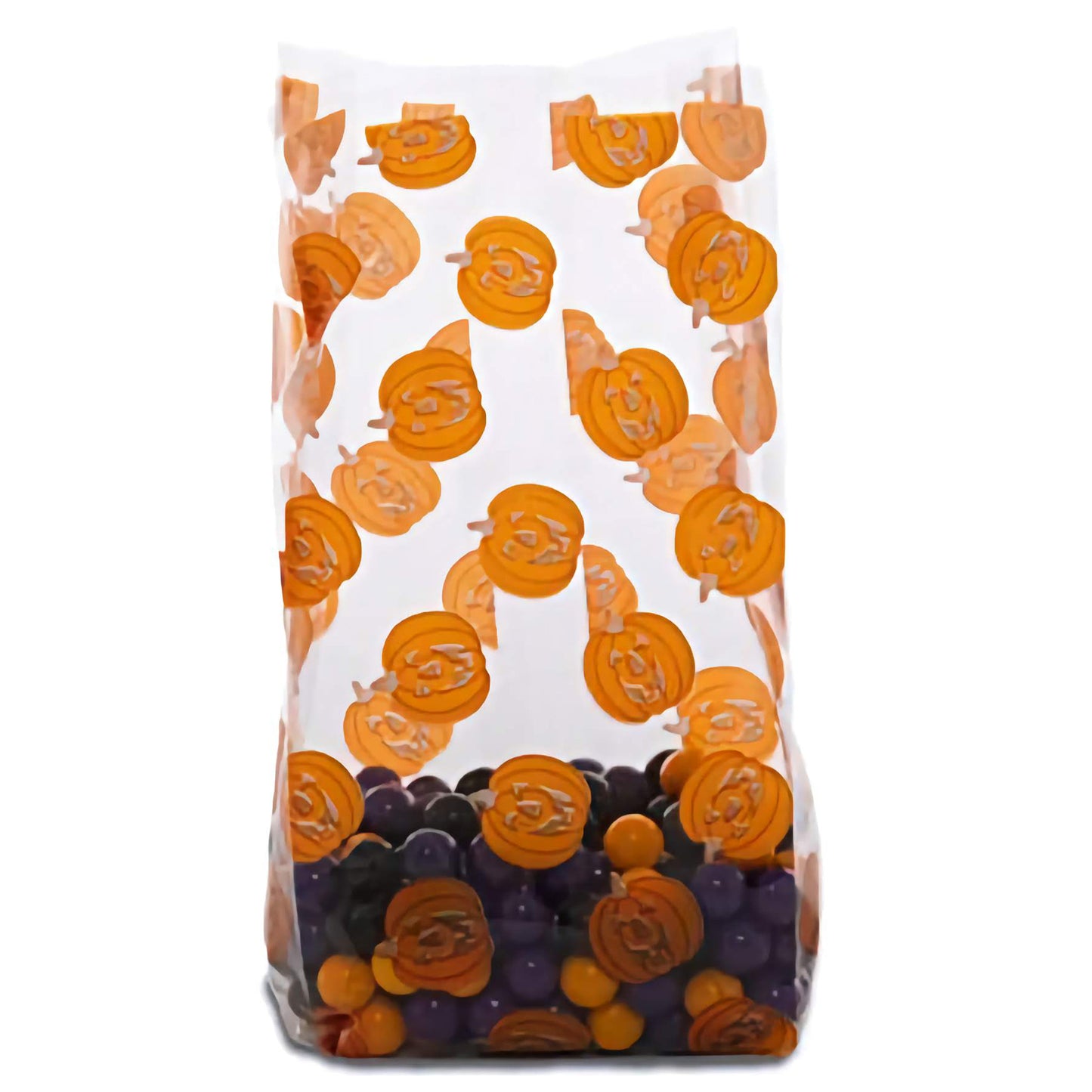 Jack-O-Lantern Pumpkins Patterned Large Cello Treat Bag - 5" x 11.5" x 3"