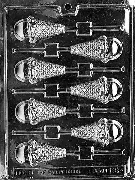 Image of ICE CREAM CONE Lollipop mold with cone-shaped chocolate featuring swirl and cone grid details.