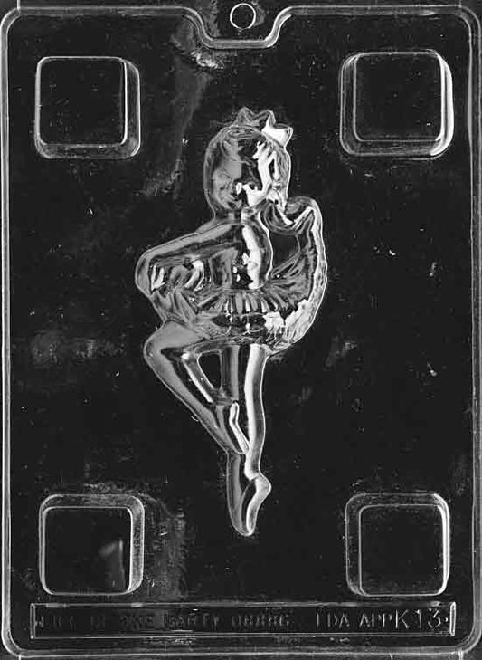 Image of BALLERINA mold showing detailed chocolate figure in mid-pose with tutu and outstretched arms.