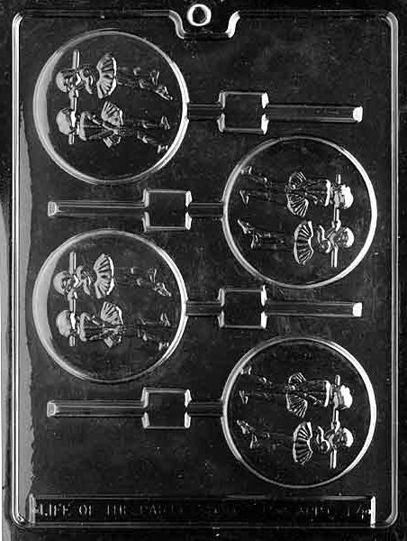 Image of BALLERINA Lollipop mold showing round chocolate pop with raised dancer detail.