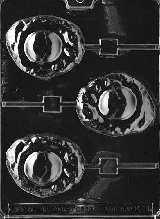 Image of FRIED EGG Lollipop mold featuring chocolate pop shaped like a sunny side up egg.