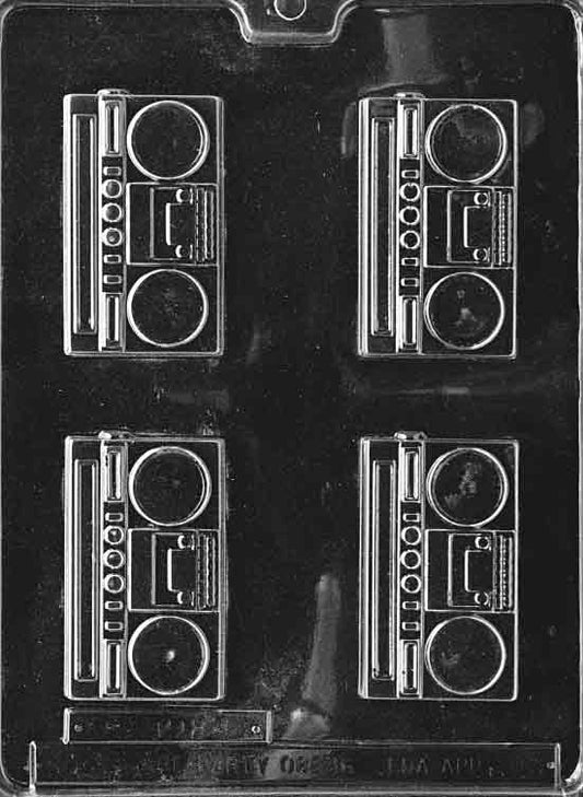 Image of RADIO chocolate mold showing a small vintage-style radio shape with grill and knob details.